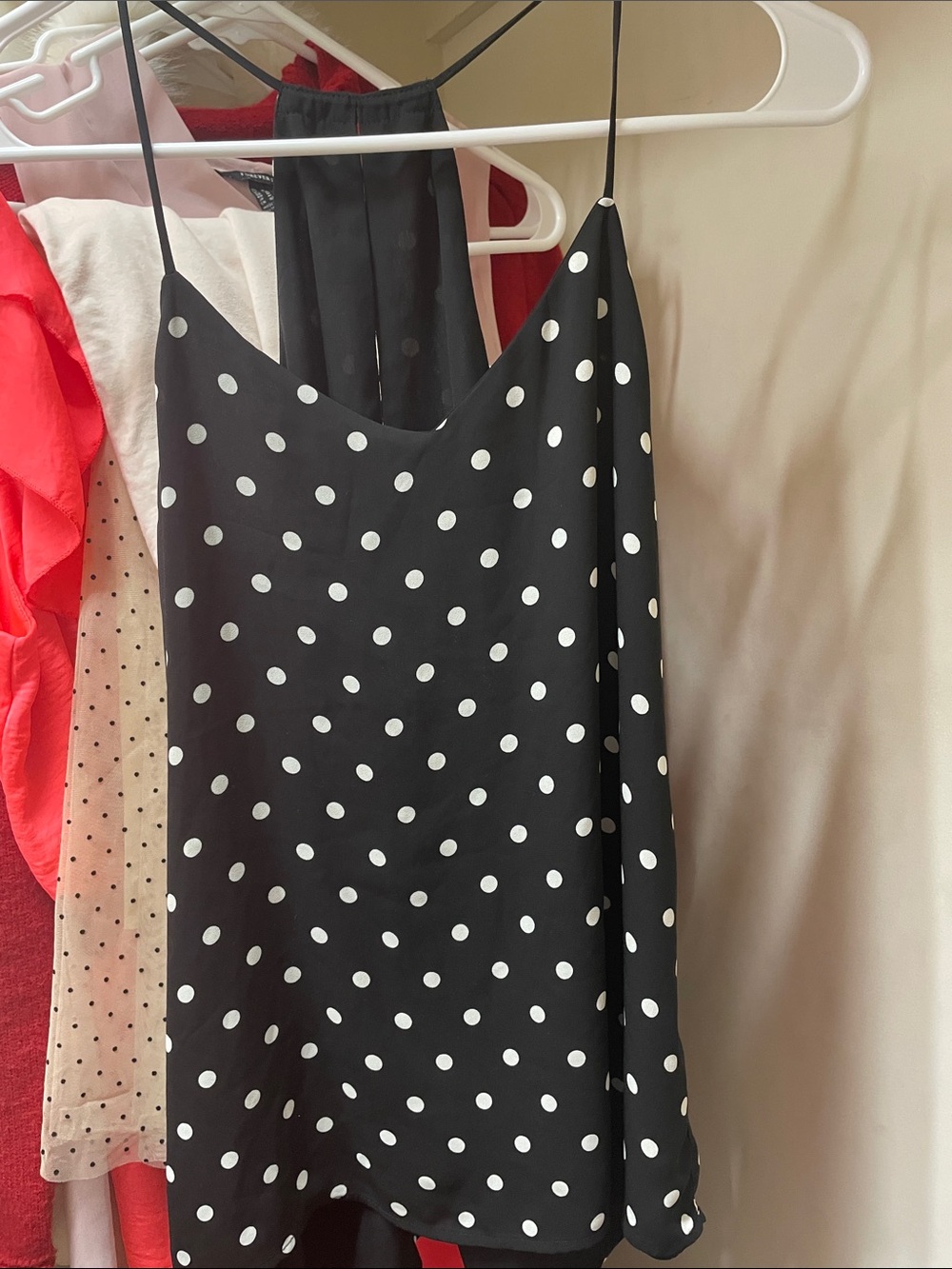 Express Black and White Polka Dot Spaghetti Strap Cami